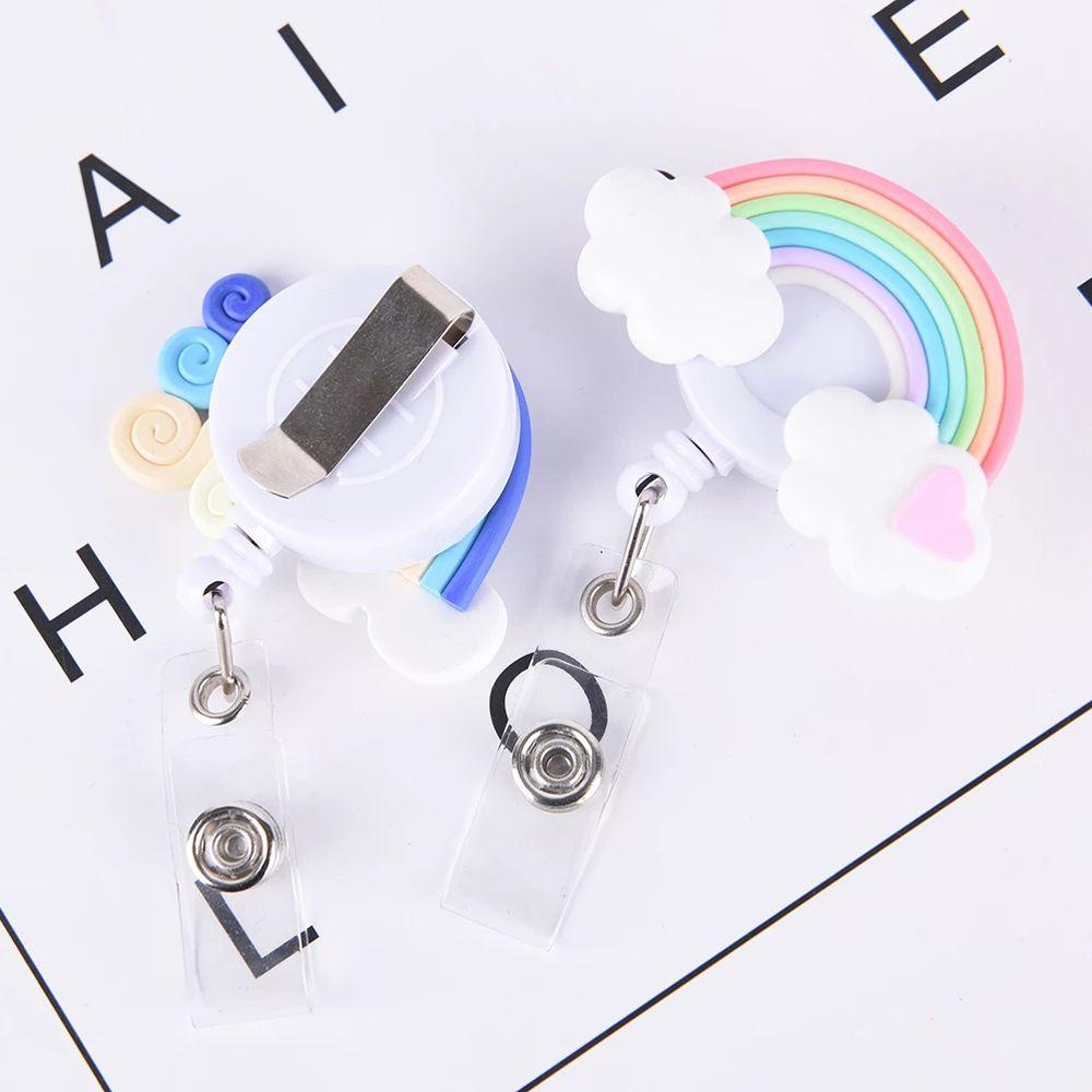 Lanfy Rainbow Badge Reel Colorful Kartun Dada Kartu ID Card Klip Kartu Siswa Pameran Perawat Badge Holder