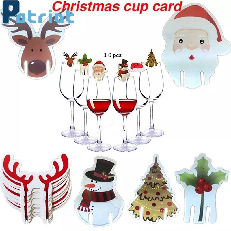 10pcs Kartu Gelas Wine Desain Snowman Untuk Dekorasi Natal / Ulang Tahun / Pernikahan