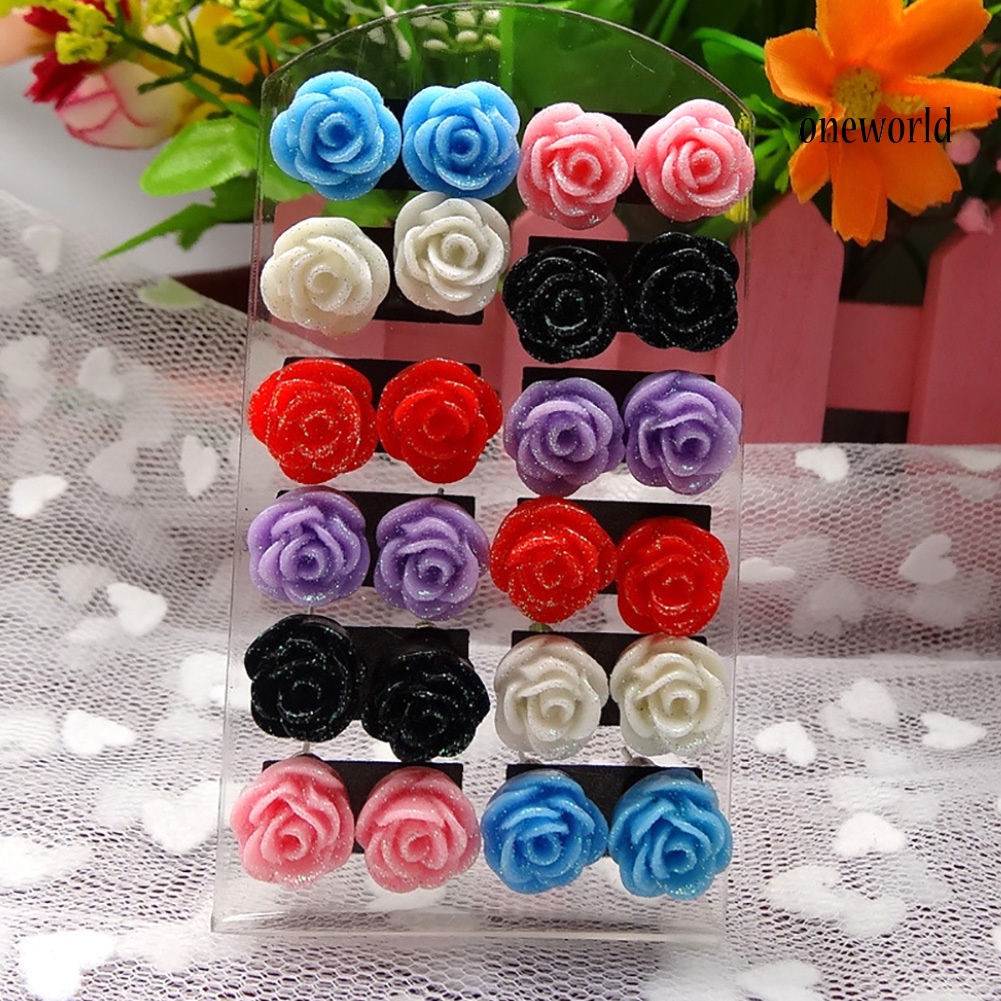 OW# 12Pairs Lifelike Fake Colorful Rose Flower Charm Ear Stud Earrings Jewelry Gift