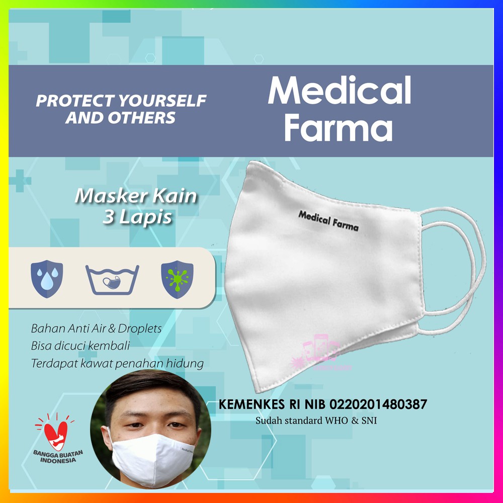 Masker Kain 3 Lapis Medical Farma / Masker Kain Earloop 3ply Polos  / Masker Kain polos 3 lapis