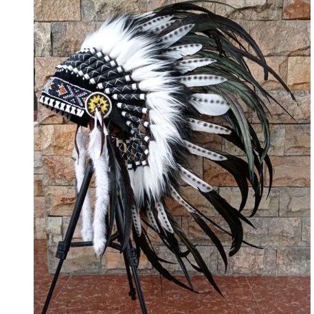 Topi indian double hitam putih /topi apache/warbonnet