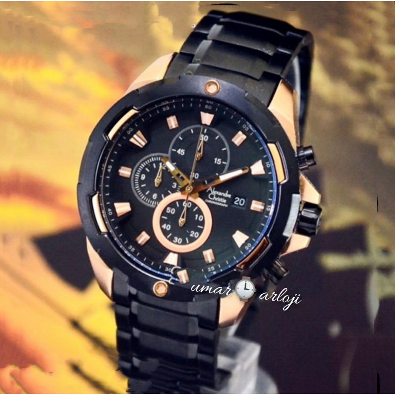 Jam Tangan Pria Alexandre Christie Ac 6305 Mc Black Rosegold Original