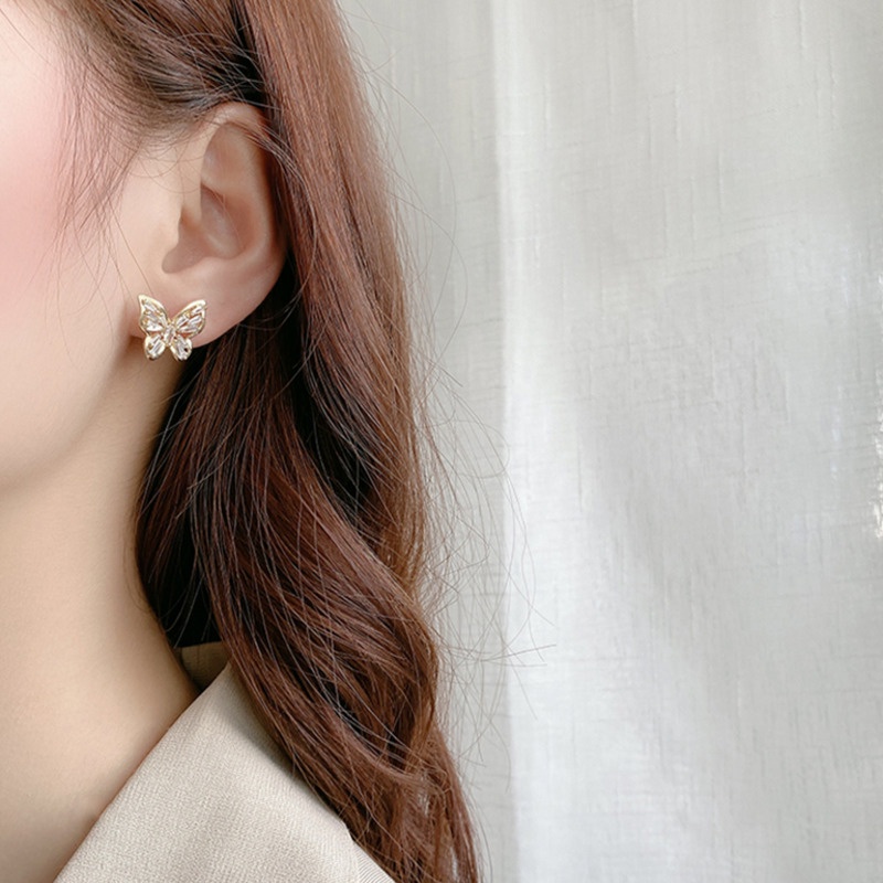 [Women Korean Long Tassel Butterfly Rhinestone Sweet Stud Earrings] [Girls Elegant Temperament Butterfly Hanging Earrings] [INS Simple Style Bridal Wedding Party Ear Jewelry Gifts]