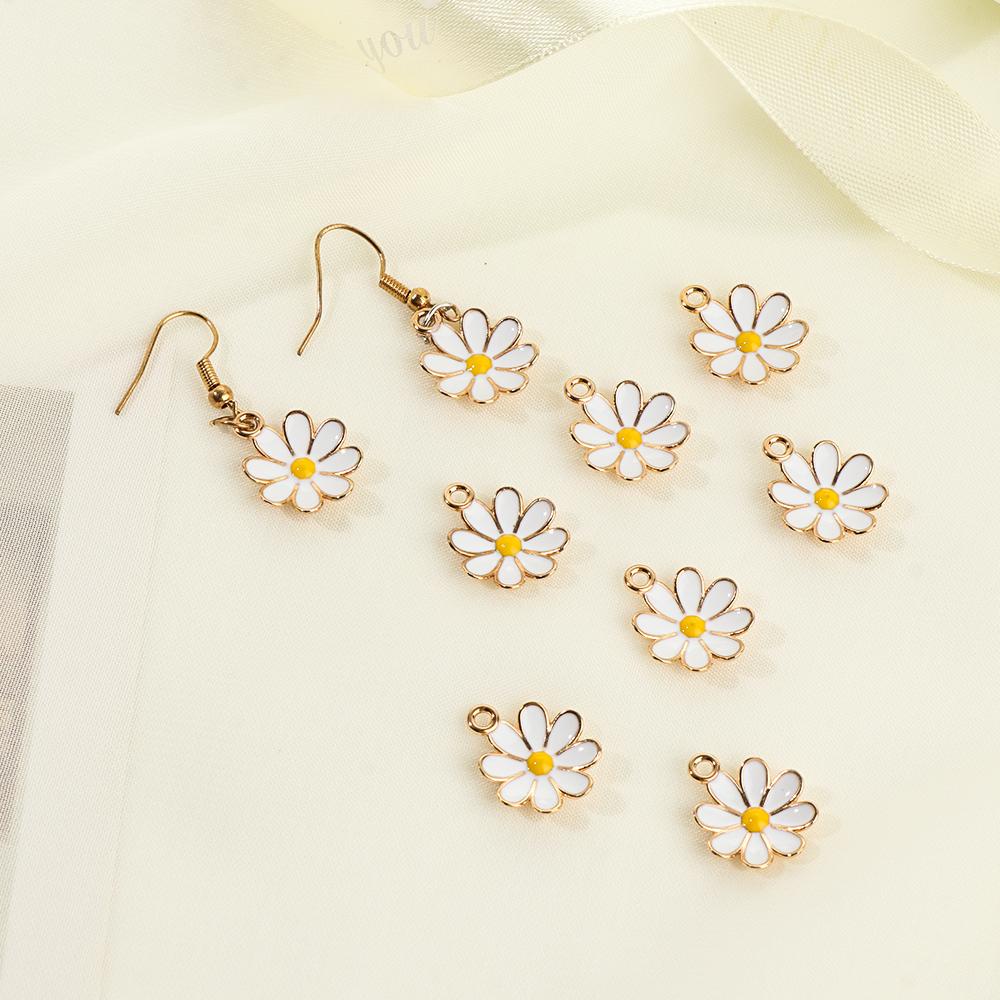 Solighter Daisy Charm Alloy Anting Charms Enamel Gelang Charms Bunga Daisy