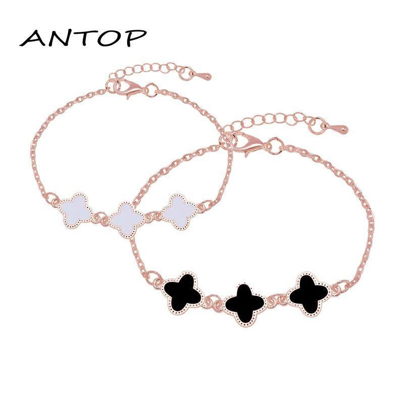 1 Pcs Korean Gelang Titanium Wanita Anti Karat Selamanya Semanggi Berdaun Empat Bracelet ANTOP