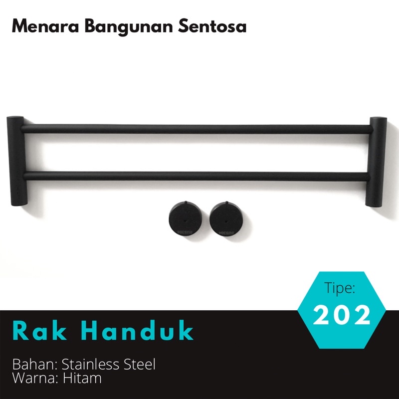 Gantungan Rak Handuk Stainless 202 Hitam Bulat - Baju Kamar Mandi