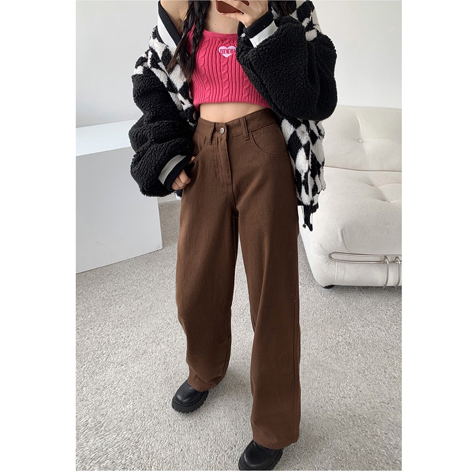 Jeans Coklat Highwaist Wanita Loose Cokat Brown