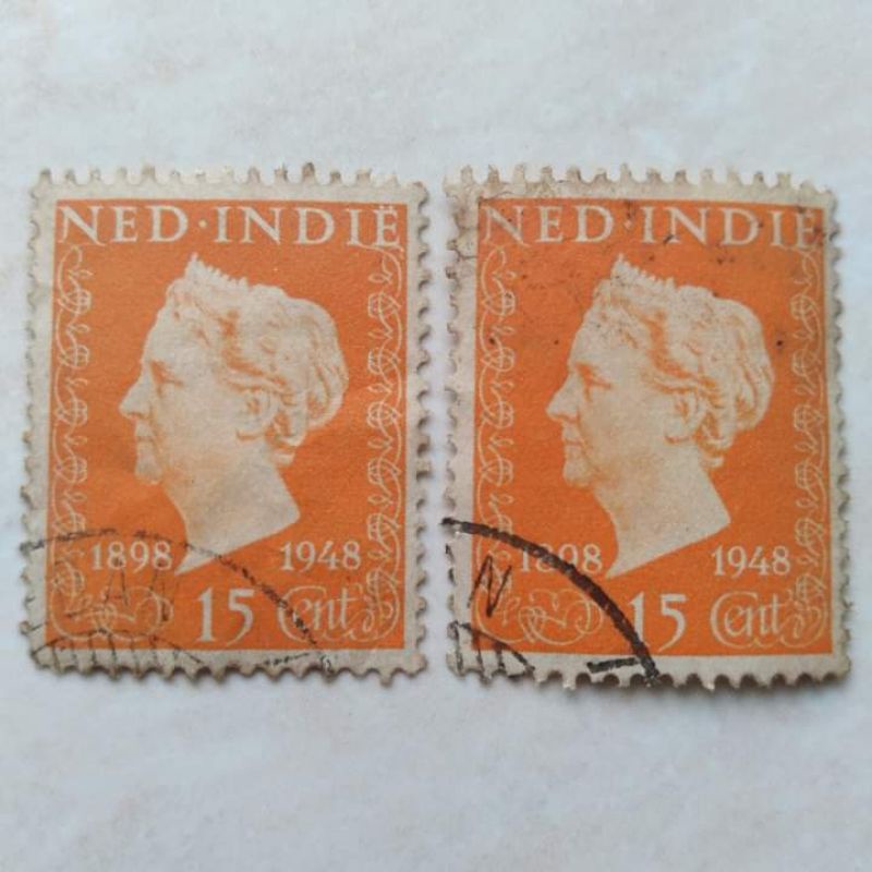 

Perangko Prangko Kuno 2 Pcs 15 Cent Nederlandsch Indie 50 th Wilhemina 1948