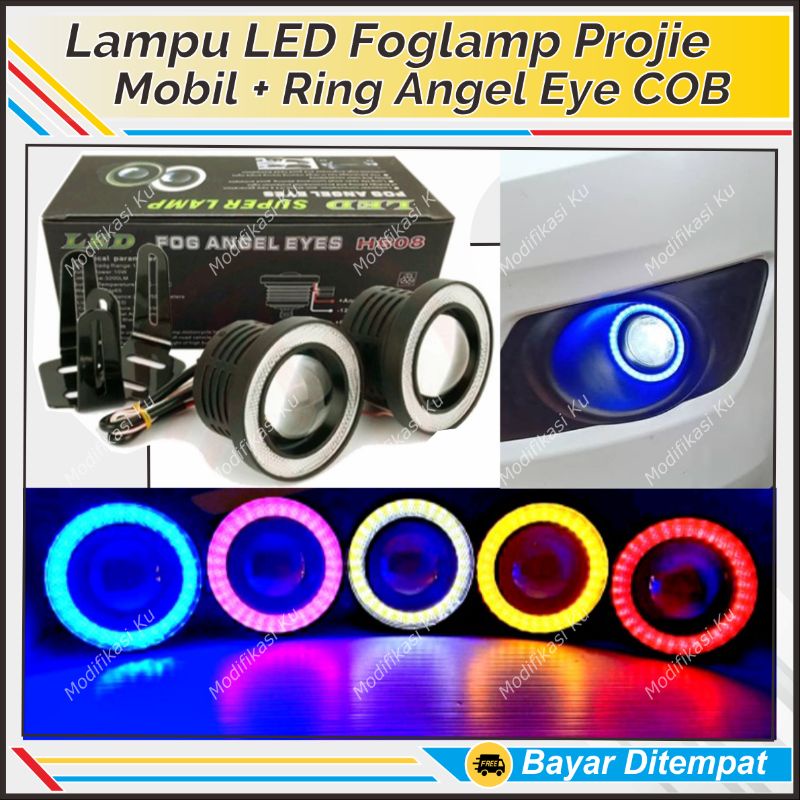 LAMPU FOGLAMP PROJI LED MOBIL KABUT TEMBAK PROJEKTOR + ANGEL EYE 89MM 2 MODE SINAR TERANG: AVANZA XE