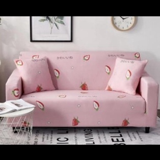 COVER SOFA SEATER sarung sofa elastis stretch - strawberry