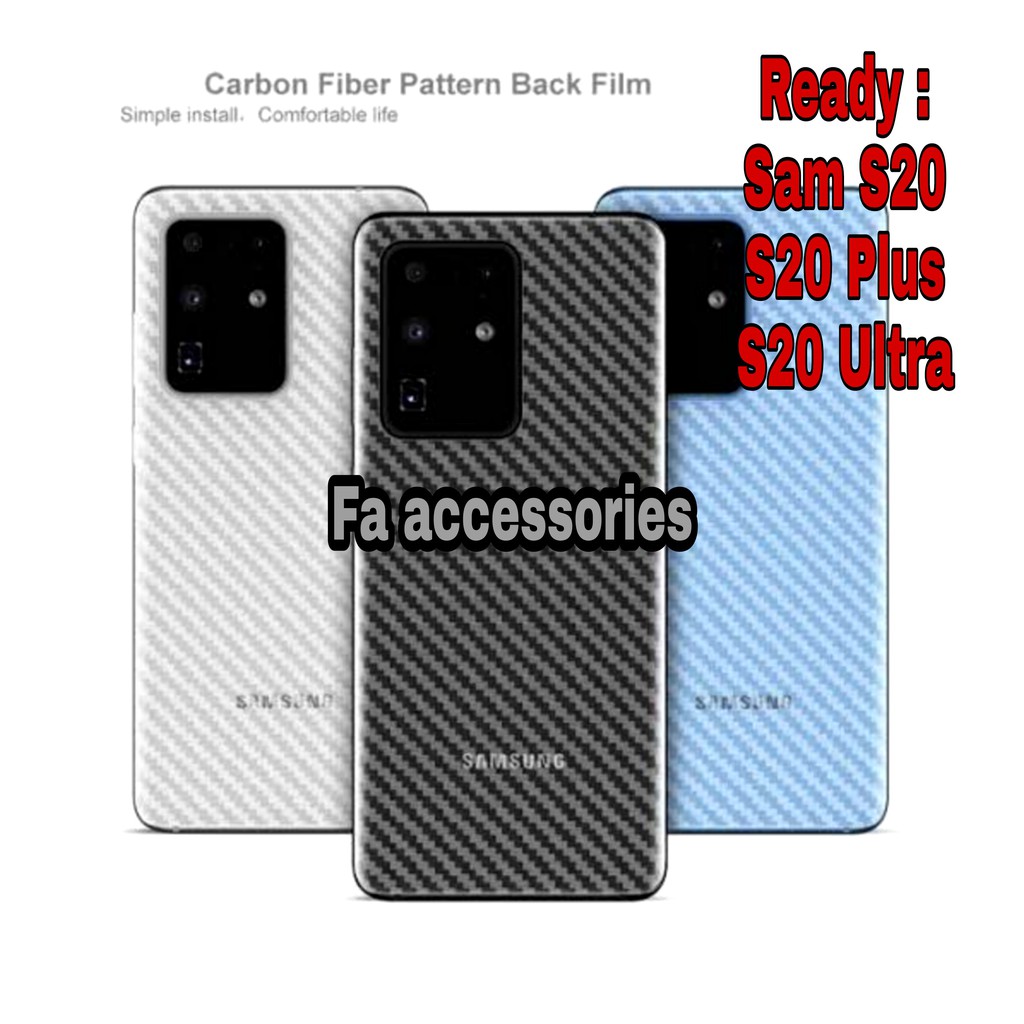 Skin carbon screen protector Samsung S20 S20fe S20plus S20ultra S21 fe plus ultra anti gores belakang