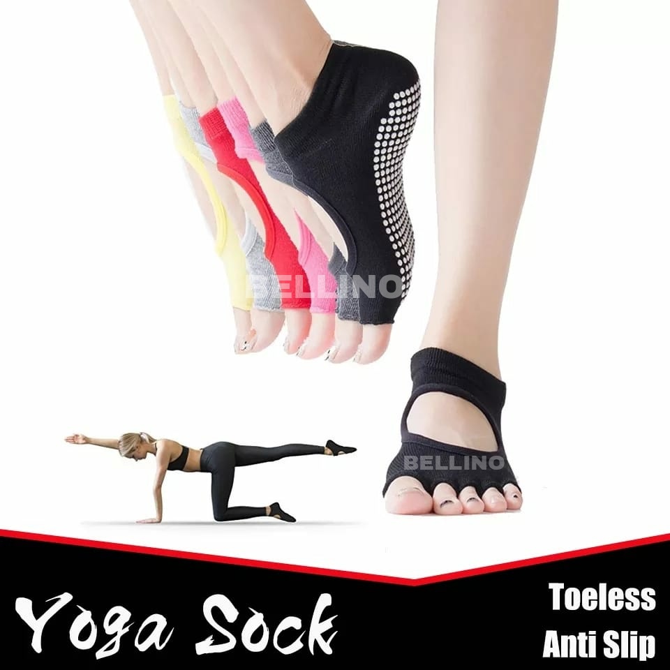 Kaos Kaki Yoga Senam Pilates Ballet Gym Open Finger Import Kaos Kaki Wanita 5 Jari Anti Licin Model Jari Terbuka Kaus Kaki Cewek Yoga Anti Slip Jari Terpisah Kos Kaki