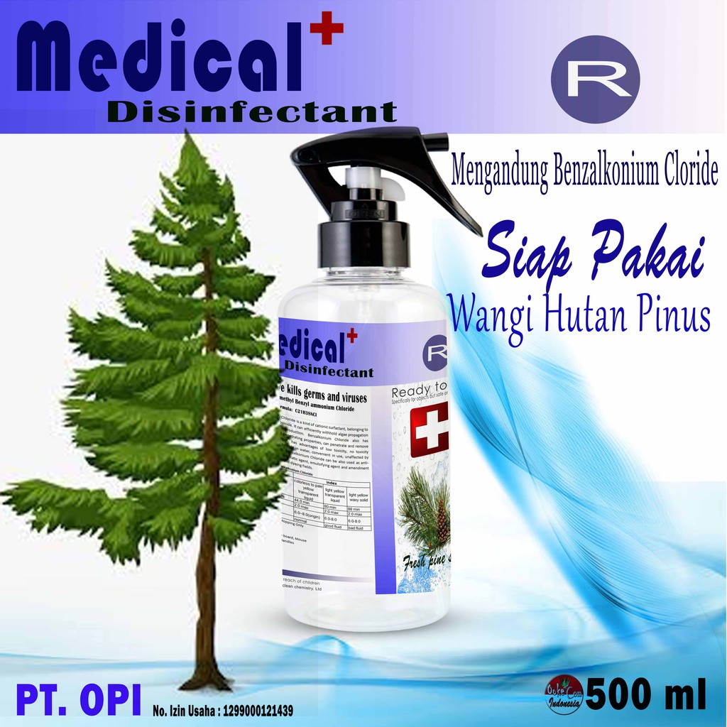 disinfectant disinfektan 500ml aman di kulit medical pinus bkc base siap pakai hutan pinus segar