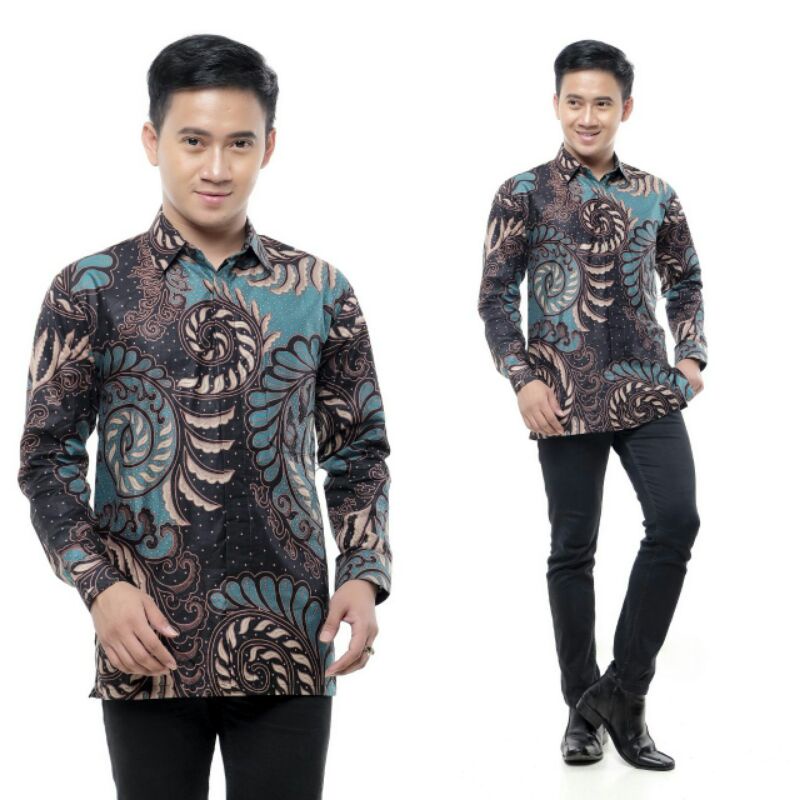 COUPLE BATIK TUNIK KEMEJA EMHABATIK BATIK TERLARIS top-Kemeja puser ijo