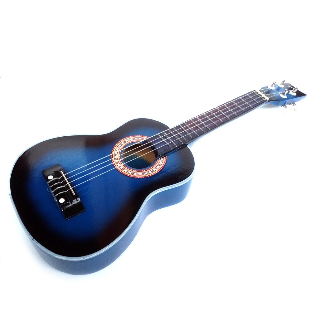 Gitar Ukulele | Gitar Mini | Kentrung 4 Senar | Ukuran 58x21x8 cm - Biru Kehitaman [Packing Kayu]