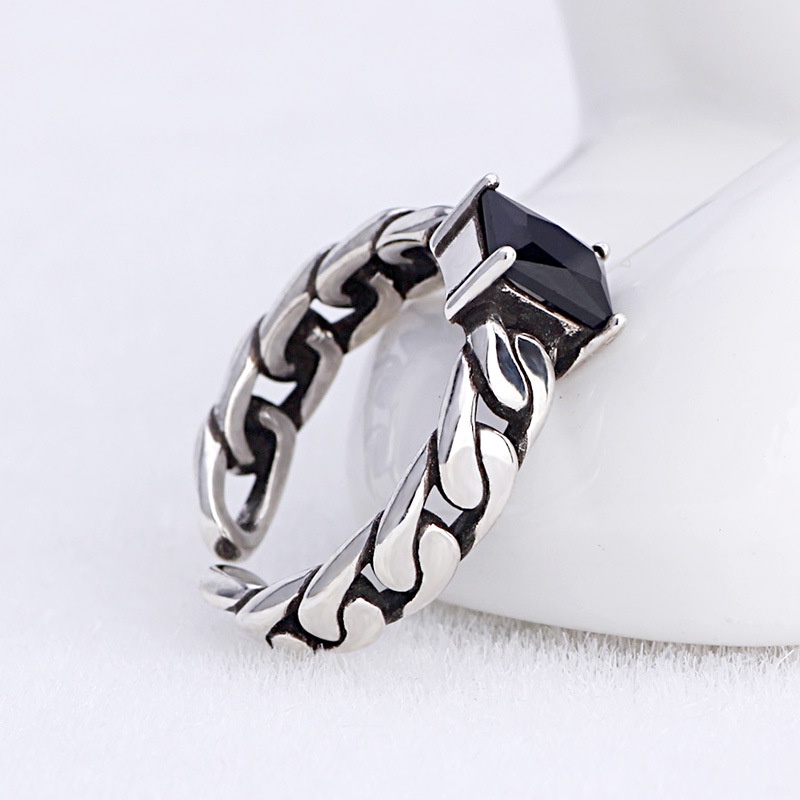 cincin perak 925 asli untuk wanita/Cincin yang Dapat Disesuaikan Bor Persegi Perhiasan Retro JZ00067