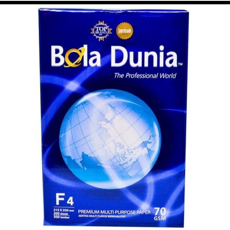 

kertas hvs F4 70/75 gram bola dunia/harga perdus/5 rim