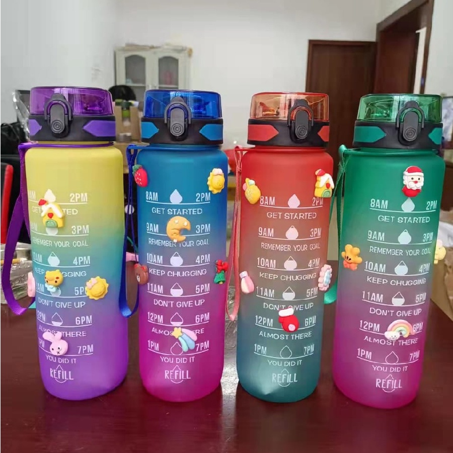 BOTOL MINUM VIRAL MINI 1 LITER BOTOL KOREA GRADASI MOTIVASI PENANDA WAKTU KAPASITAS 1 LITER FREE STICKER 3D