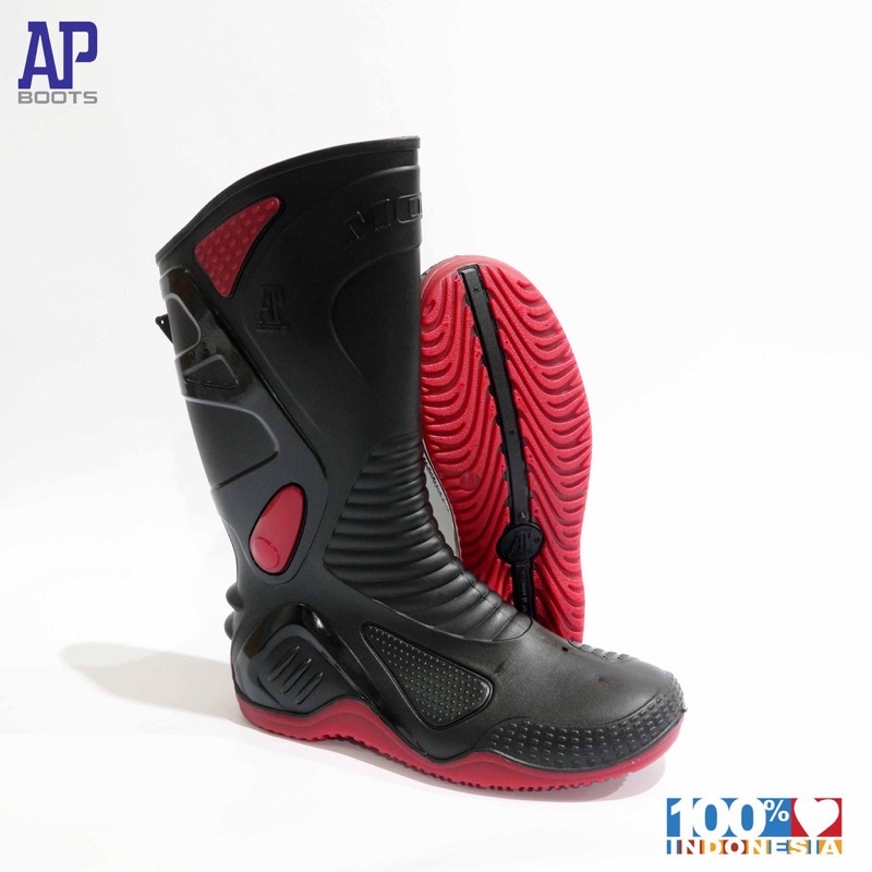 Sepatu Boot Bikers Moto 2 Black Red Hitam Merah