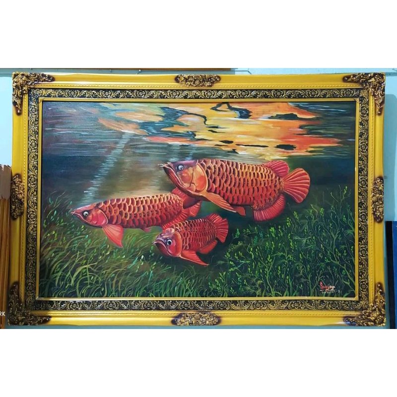 Lukisan realis ikan arwana super red asli hasil tangan bukan print atau cetakan harga hanya lukisan 