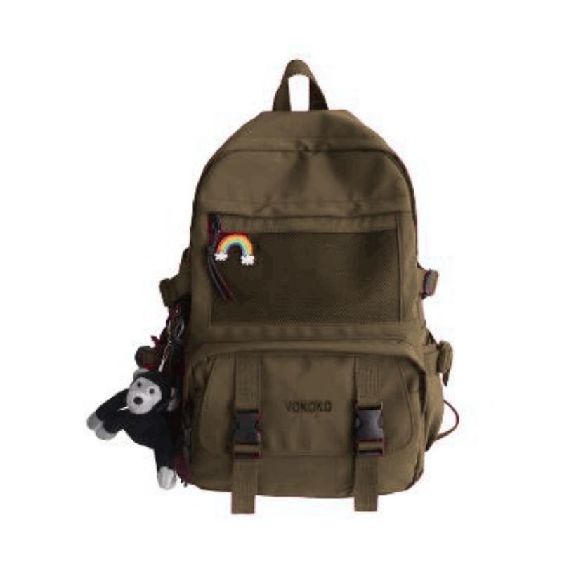 Ransel Baru 2021 Backpack Wanita Saku Nilon Tas Sekolah untuk Remaja Bahu Tas Travel Ransel Wanita-Coklat