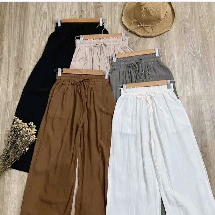 Celana kulot crinkle bahan crinkle airflow premium // Celana Wanita Kulot Reborn Pants Panjang Model Tali serut Besar Highwaist Terbaru 2022 Korea Kekinian Bahan crinkle airflow Cod - Celana Kulot Panjang Reborn ( HARGA PROMO )