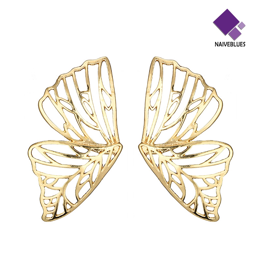 Anting Bentuk Kupu-Kupu Model Hollow Bahan Metal Warna Solid Untuk Wanita