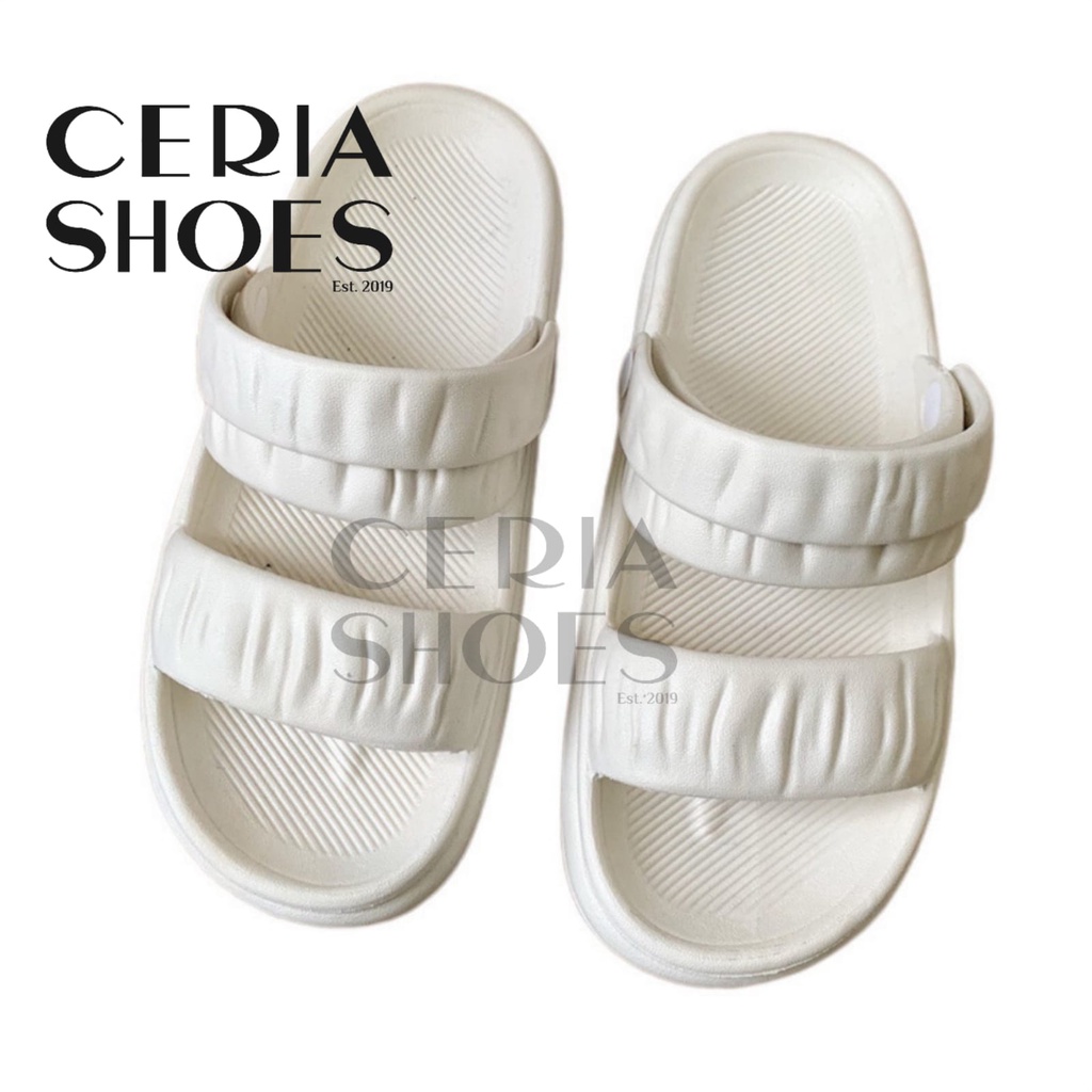 MlNlSO Sandal Jelly Wanita Korean Slip On Puffy Sandals Muddy 2 in 1 Import Bahan Karet PVC Empuk Elastis Non-slip