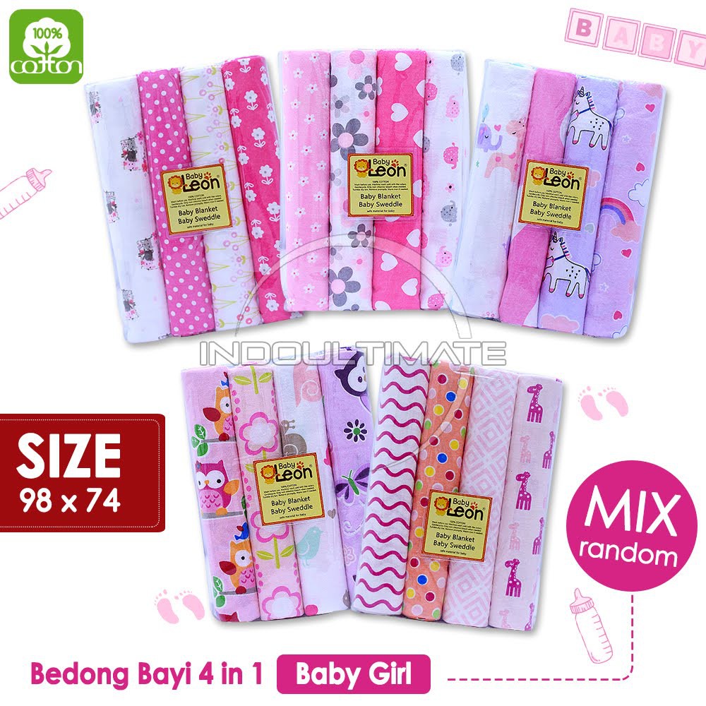 4pcs Bedong Bayi Selimut Bayi Jumbo BC-206 MOTIF WARNA RANDOM