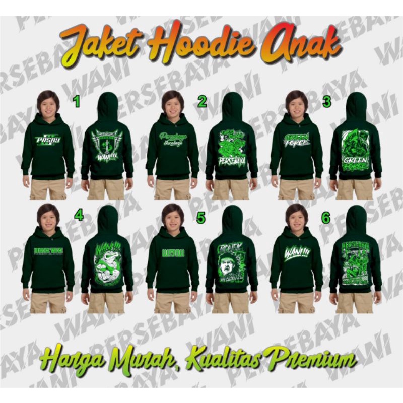 Jaket Hoodie Anak Persebaya Anak Bonek Boncil Bonita Green Force