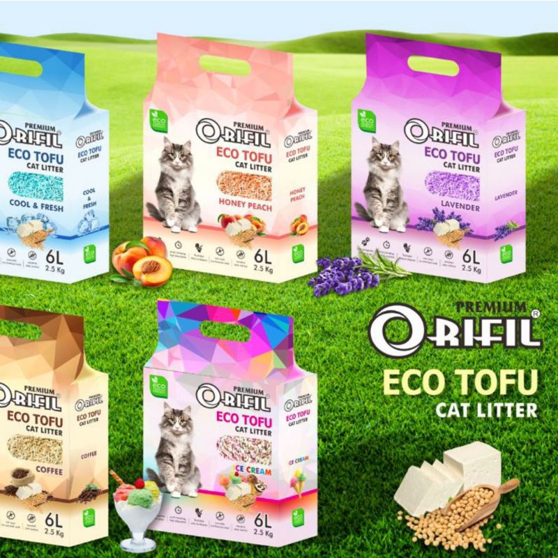 Pasir Kucing Gumpal Orifil Eco Tofu 6LT - Tofu Clumping Cat Litter - 6 Litter