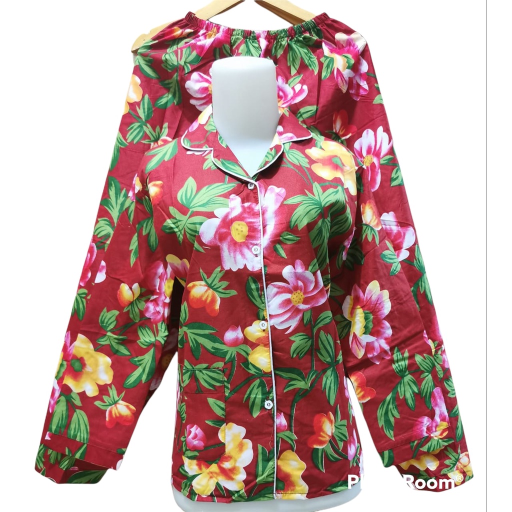 LFF - Piyama PP Dewasa Baju Tidur motif Kartun Fit to XL-bunga merah