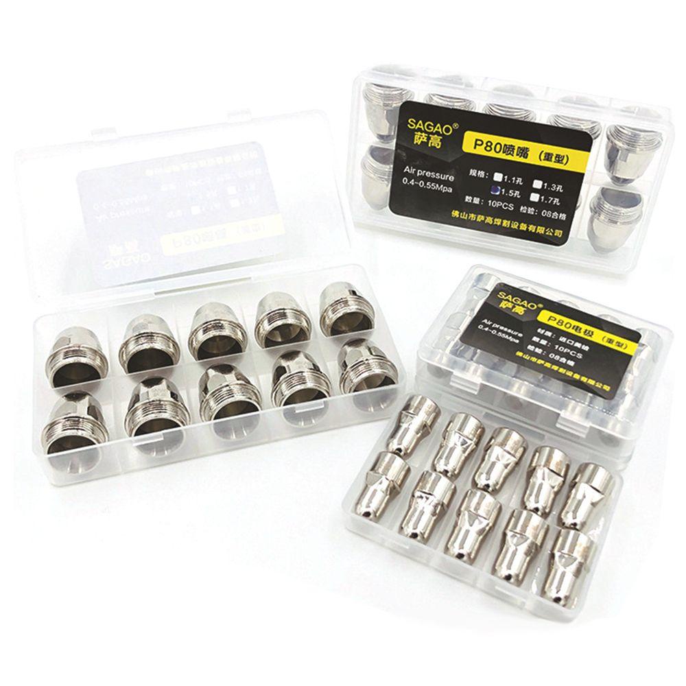 Solighter 4pcs Plasma Welding Torch Majelis Kit Tembaga Nikel Disepuh Welding Konsumsi Alat Solder Nozzle Menebal Dengan Elektroda