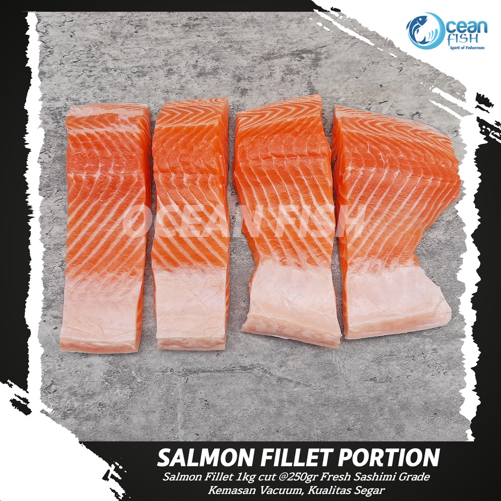 

Fillet Salmon Fresh 1kg cut @250g / Salmon Fillet Fresh Sashimi Grade