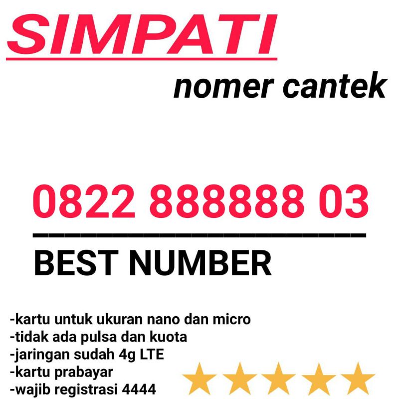 KARTU PERDANA NOMOR CANTIK TELKOMSEL 4G 88888 03
