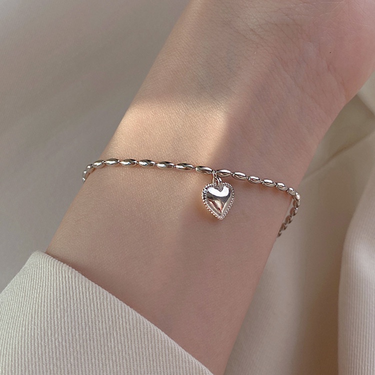 YEEZII Gelang Rantai Choker Liontin Hati Warna Silver Gaya Retro Korea Untuk Wanita