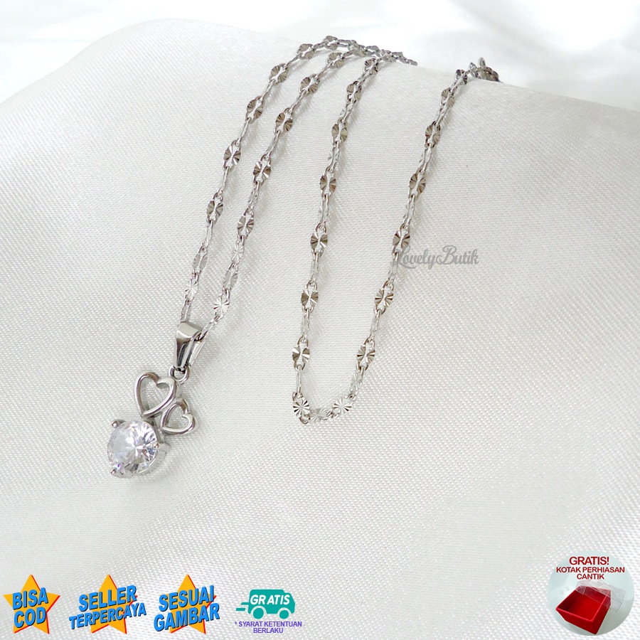 Lovelybutik Kalung Titanium Anti Karat Tender Love Kalung Wanita Titanium ukuran 45 cm