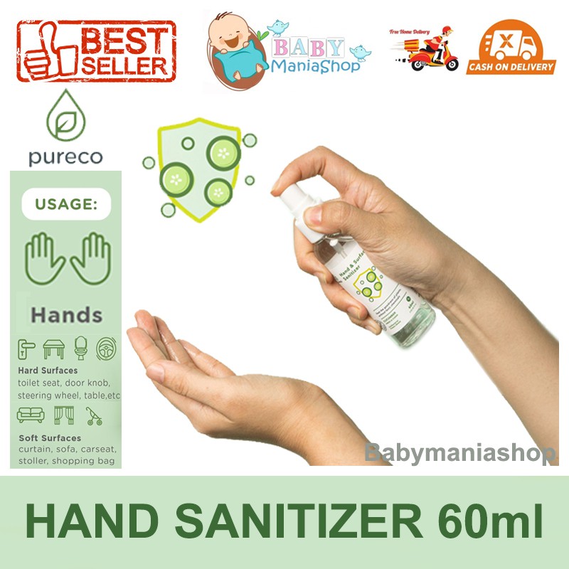 PURECO Travel Size Hand Surface Sanitizer 60ml 100ml 250ml Detergent Dish Soap Fruit Vage Salad Wash