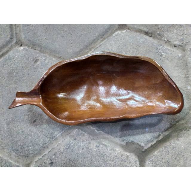 (BISA COD) TEMPAT PERMEN BENTUK DAUN BAHAN KAYU JATI UKURAN 20x10 cm