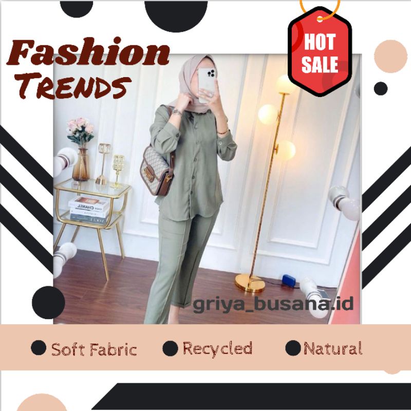 Riri Set Setelan Wanita Kerja Formal One Set Daily Set Kemeja Baju Celana Fashion Wanita Kekinian