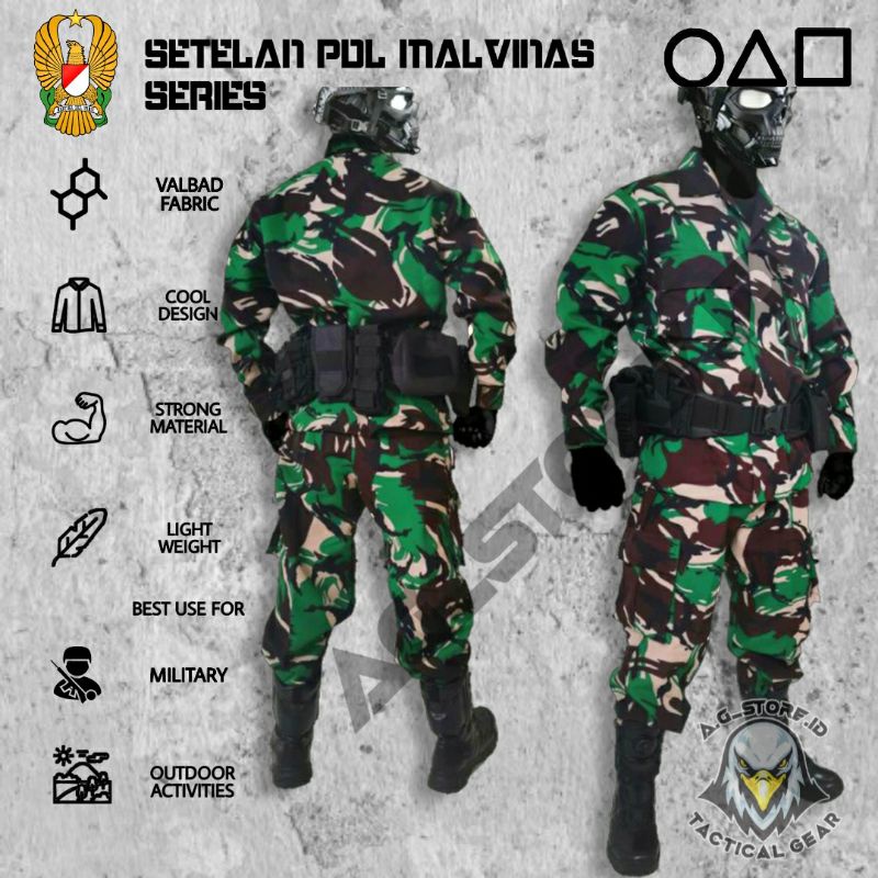 SETELAN BAJU PDL VELBED MALVINAS/PDL TEMPUR VELBET / PDL LORENG TNI VELBED