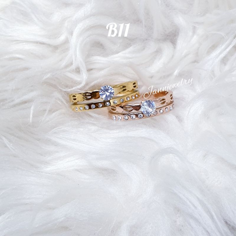 Cincin Titanium  Berlian Full Permata Fashion Korea Stylish Anti Karat & Alergi-B11 Rosegold