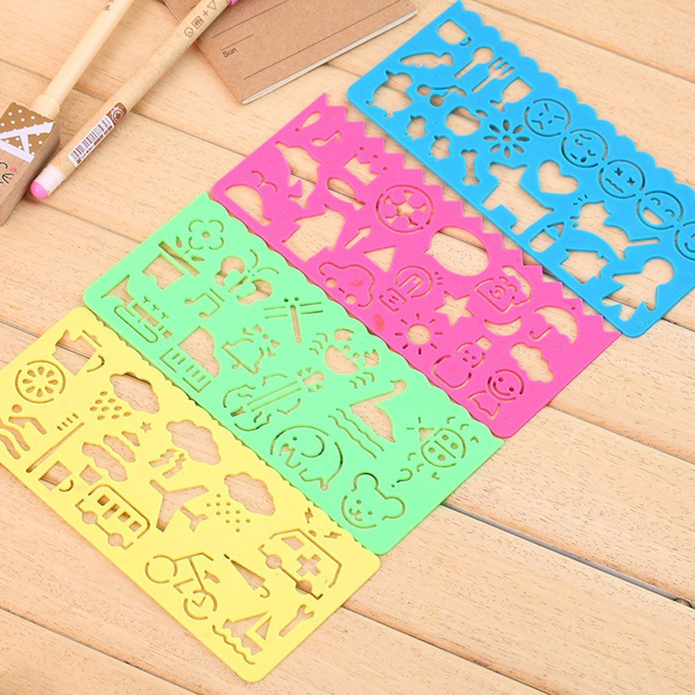 ELEGANT 4pcs/lot Useful Painting Template Practice School Painting Supplies Plastic Drawing Rulers Hot Selling DIY Craft New Arrival Stationery for Kids Students Manual Drawing Board Cartoon Spirograph/Multicolor