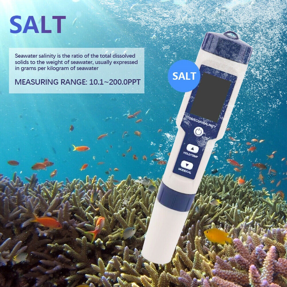 5 In 1 Tds / Ec / Ph / Salinity / Temperatur Meter Digital Untuk Mengukur Kualitas Air