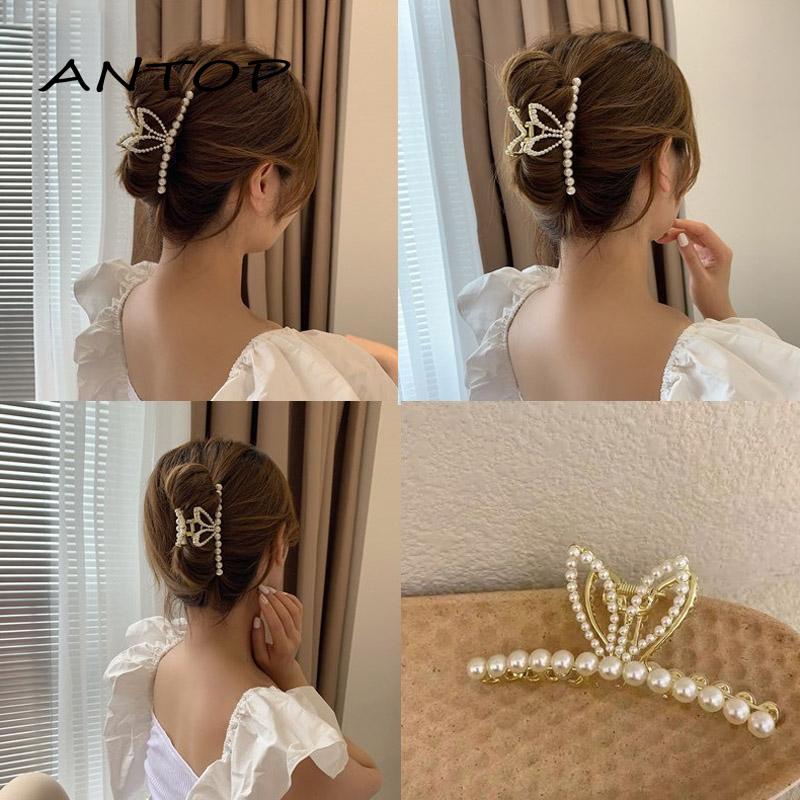 Jepit Rambut Wanita Bahan Metal Aksen Mutiara Dan Berlian Imitasi Untuk Musim Panas