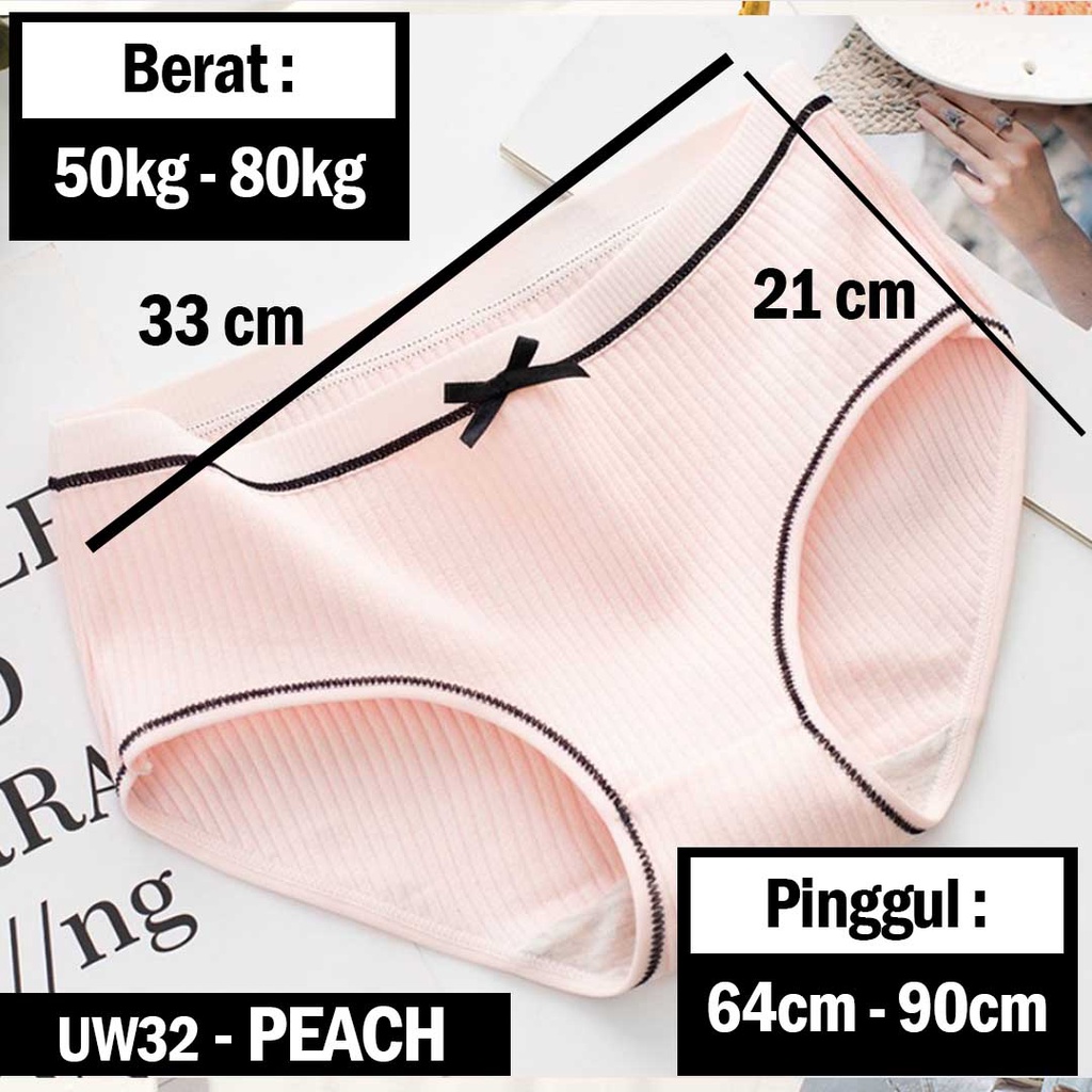 3SP | UW32 Celana Dalam Remaja Wanita Garis Polos Pita List Hitam Fashion Korea Import-Peach