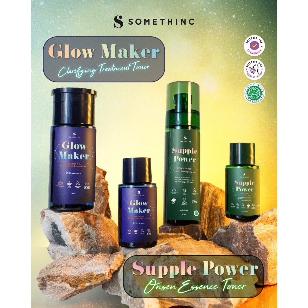 SOMETHINC SUPPLE POWER Hyaluronic9+ Onsen Essence dan Glow Maker AHA BHA PHA Treatment Toner