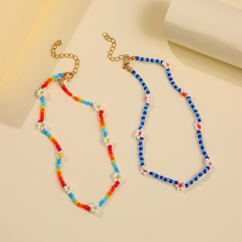 Colorful Beads Flower Necklace Woven Small Daisy Bohemian Clavicle Chain Women Girl Jewelry Accessories