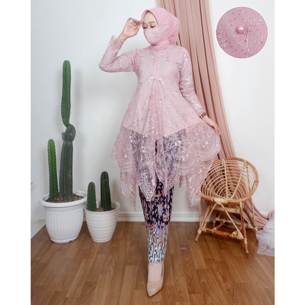 ADE> SET KEBAYA TUNIK AMANDA - OUTFIT KEBAYA MODERN - TUNIK TILLE KEBAYA MUTIARA / KEBAYA KONDANGAN-rose gold