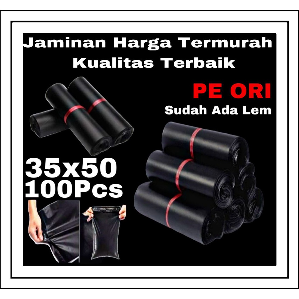 

POLYMAILER 35X50 CM 100PCS PE HITAM GLOSSY / PLASTIK PACKING ONLINE / PLASTIC POLYMAILER